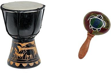20cm Djembe Trommel Bongo für Kinder Elefant Schwarz + Rassel Schildkröte R1