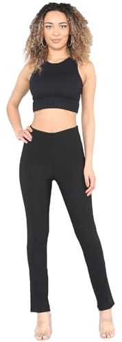 MyShoeStore Pack of 2 Ladies Bootleg Trousers Women Boot Cut High Rise Stretch Soft Finely Ribbed Pull On Nurse Carer Work Bottoms Elasticated Waist Boot Leg Pants Plus Big Size(Black, 8/29)
