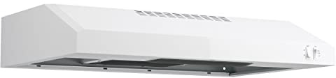 GE Under Cabinet Range Hood, 2-Speed, 30-Inch Kitchen Exhaust Fan, Cooktop Lighting & Included Filter, Kitchen Essentials, Top or Rear Exhaust Capability, 200 CFM, White