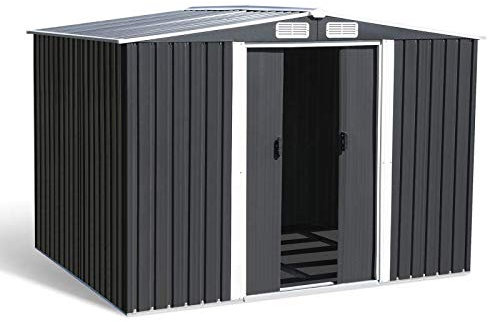 IDMarket - Abri de Jardin 5,3 M² Gris en Acier galvanisé avec Base