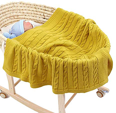 Odot Bimbo Coperta in Maglia per Bambino, Morbida Swaddle per Neonati, Attività all'Aperto, Perfetta per Culla, Carrozzina, Lettino (Giallo, 100 x 80 cm)