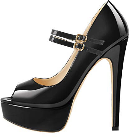 Only maker Damen Peeptoe High Heels Absatz Mary Jane Plateau Schuhe Lack Schwarz 39 EU