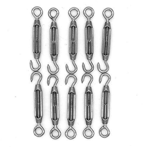 NUZAMAS Pack of 10 M4 Hook & Eye, C to O Turnbuckle, 304 Stainless Steel, Hardware Kit for Wire Rope Tension Heavy Duty, for Sun Shade, Tent Awning Installation, Anti-Rust