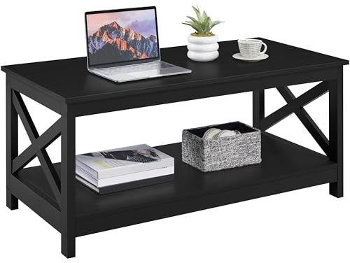 Yaheetech Tavolino da Caffè Tavolo Basso da Salotto 100 x 50 x 45 cm Nero