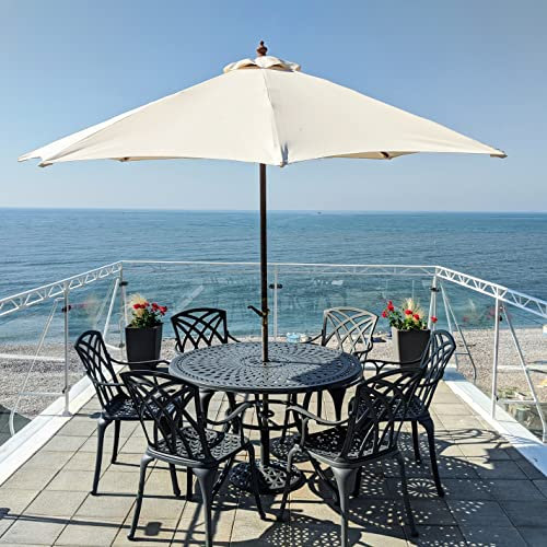Lazy Susan 120 cm Alice Gartentisch in Schiefergrau mit 6 April Stühlen mit terrakotta Sitzkissen | Nachhaltiges Sandguss-Aluminium | Wetterfest | Rostfrei | Wartungsarm | 3 Jahre Garantie
