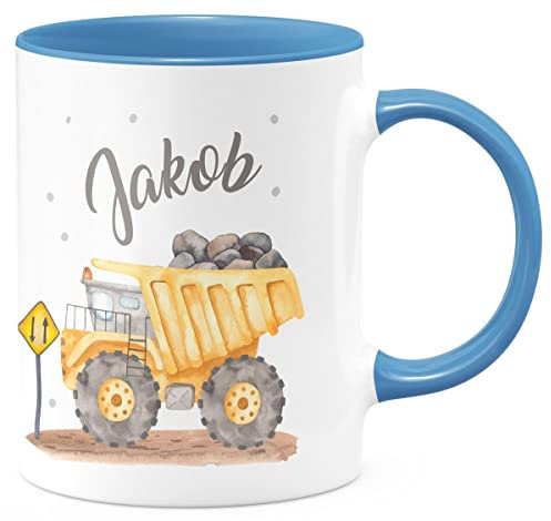 miKalino Keramik Tasse Kipplaster mit Namen | Kaffee Becher Kaffeetasse Geschenk, Farbe:cambridgeblue, Grösse:330ml