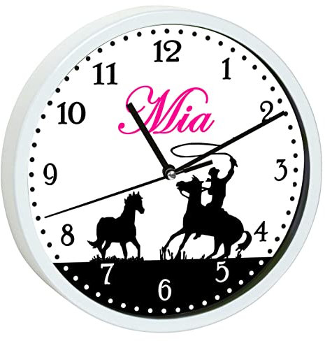 CreaDesign, Wanduhr Kinder personalisiert mit Name, Motiv Blumen braun, Rahmen Wanduhr weiß, Ø 19,5 cm