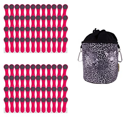 96 tvättklämmor rosa med rostfria fjädrar och 1 design bellaCott klädklämma påse av bomull leopard