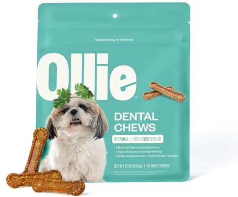 Ollie Dental Chews for Extra Small Dogs, 12 Oz, Fresh Breath, Teeth Cleaning Treats, Sticks for Dog Oral Care, with Parsley and Cinnimon, for Pups 5-15 lbs