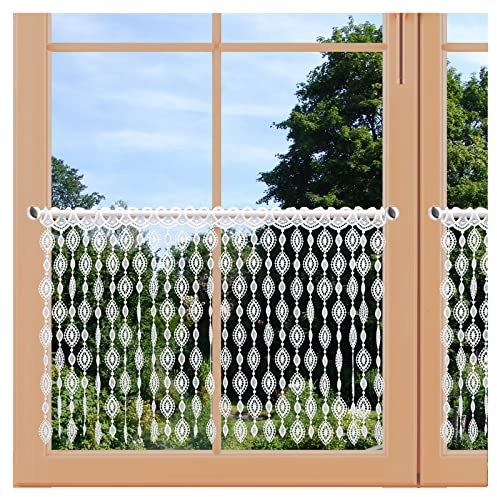 Scheibenhänger Fadengardine Jula Plauener Spitze Scheibengardine mit Ornamenten weiß 45 cm hoch