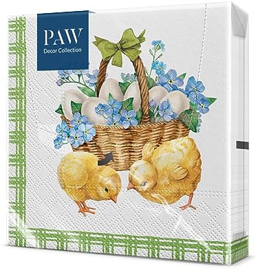 PAW Servietten 33 x 33 cm, 20 Stück - Küken Mit Korb | Dreilagig, saugstark und reißfest, österliche Tischdeko für Ostern und Frühlingsbrunch, bringt Osterstimmung an den Tisch