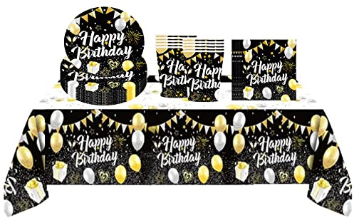 Set di stoviglie per feste di compleanno, per uomini, donne, ragazzi, ragazze, 31 pezzi, usa e getta, tovaglia di plastica, piatti di carta, tovaglioli, tazze per lui, per lei e per feste di
