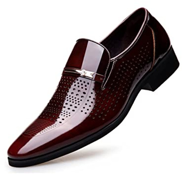 Mens Loafers Fashion Lace-ups Leather Pointed Toe Slippers Comfy Slip-on Business Dress Flats Breathable Driving Shoes Red