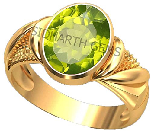 Akshita gems 13.25 Ratti 12.55 Karat AA++ Qualitätszertifizierter natürlicher grüner Peridot Edelstein Gold mit weißem Panchdhatu-Metall verstellbarer Ring / Anguthi für Damen und Herren, Messing,