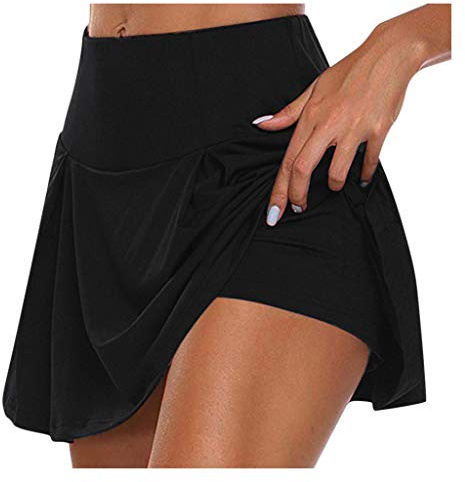 Mini Rock mit Shorts Damen Sommer - Tennisrock Damen mit Hose- Skater Rock mit Hose Drunter Basic Dehnbaren High Waist Sportrock Laufröcke Golfrock Tennis Skort für Frauen Teenager Mädchen