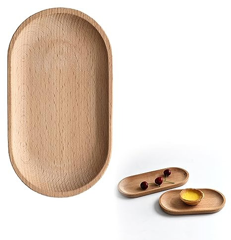 Plato de Madera para Cena,Oval Bandeja de Madera,Bandejas de Madera Ovaladas,Bandejas de Madera de Madera Maciza,Plato de Madera,para Té,Frutas,Bocadillos,Copas de Vino,18x10x1,5cm,1 Pieza