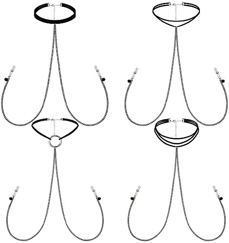 Bonuci 4 Pcs Non Piercing Bra Body Chain with Necklaces Body Chain Non Piercing Adjustable Bra Jewelry(Simple Style)