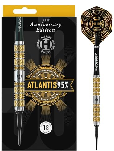 Harrows Soft Darts 50 Years Golden Anniversary Edition Tungsten Softtip Dart Softdart högkvalitativ volfram dartpilset med skaft och flights (Atlantis 95 %)