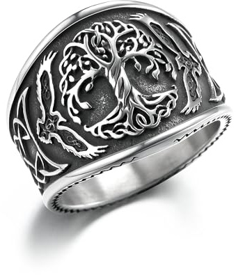 GTHIC Edelstahl-Wikinger-Ringe für Männer, Baum des Lebens, nordischer Rabe, keltischer Knoten-Ring für Frauen, Vintage-Amulett-Ring, Schmuck, Geschenk, Größe 9