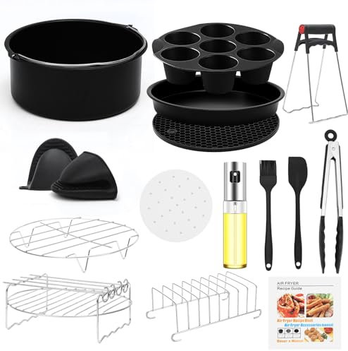 TOIMALDO Accessoire Airfryer XL – Ensemble de 15 Pièces Accessoires pour Philips 6,2L COSORI 4,7L Ninja 5,2L etc Air Fryer Sans BPA (20cm)