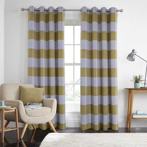 always4u 100% Blackout Curtains Check Eyelet Curtain for Bedroom Tartan Plaid Woven Brushed Cheque Pair of Highland Woolen Look Window Treatment for Living Room Yellow 66 * 72 Inches