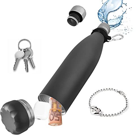 Diversion Wasserflasche aus Edelstahl mit Verstecktem Platz für Schlüssel, Geld, Bargeld, Kopfhörer, Schmuck, Metall Stash Can für Reisen, Strand, Zuhause, Büro, Hotel, Isoliert Auslaufsicher