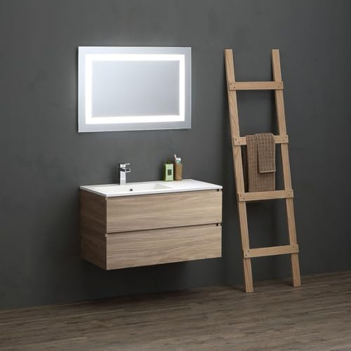 Kiamami Valentina Mobile Bagno 90 Cm Rovere Naturale Con Lavabo Asimmetrico