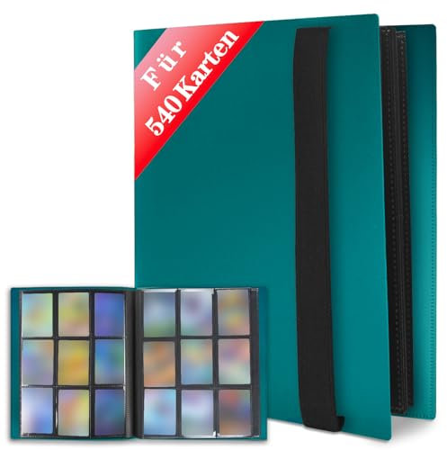 JUSONEY Sammelkarten Album - 540 Pockets Sammelalbum 30 Seiten Pro 9 Pocket mit Wasserdichte Türkis Buchdeckel Perfekt zum Sammeln von Karten für MTG Magic,für Match Atta（Türkis）