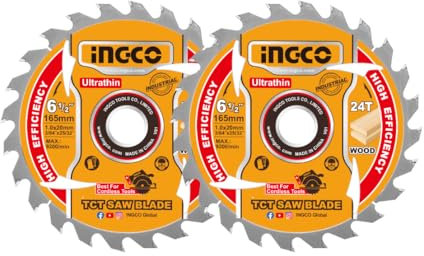INGCO 2-Pack 165mm Ultra-thin TCT Saw Blade Set 24T, 20mm Arbor, 16mm Reduction Ring TSB1653