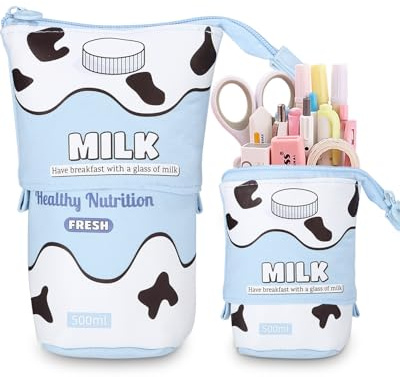 Xespis Federmäppchen Reißverschluss, Teleskopisch Mäppchen (Blau Milch) | 2-in-1 Standmäppchen, Federtasche Mädchen, Schüttelpenal Teenager, Schulmäppchen, für Geschenke 7 8 9 10 11 12 Jahre