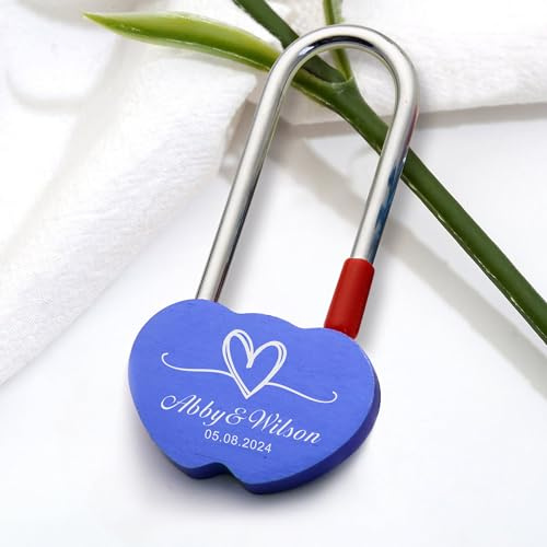 Personalised Padlock Engraved Love Lock Personalised Engraved Padlock for Bridge Love Locks for Her Him Girls Custom Gift Birthday Anniversary Wedding Christmas (Blue Design 1)