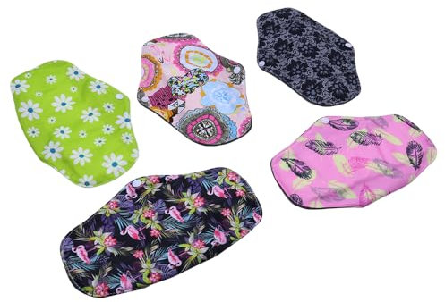 Sarini 5 assorbenti igienici riutilizzabili con Carbone di bambù,assorbenti mestruali in Tessuto Lavabile Notturno a Flusso Intenso (18 x 25 cm) Colore Casuale