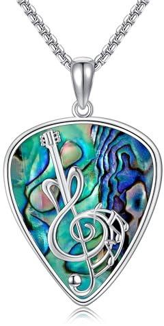 VENACOLY gitarrplektrum kedja 925 sterlingsilver abalone mussla gitarr plektrum hänge halsband gitarr plektrum smycken gåva för kvinnor musiker män