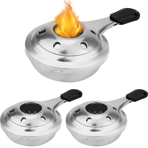 GOEDCH Lot de 3 brûleurs à fondue : mini cuiseur d'alcool portable, récipient à pâte combustible, réchaud à alcool coupe-vent en acier inoxydable pour hotpot, cuisine à sec, buffet, extérieur, camping