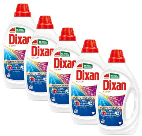 Dixan Detersivo Lavatrice Liquido Color, 5 confezioni da 22 lavaggi, 110 lavaggi totali