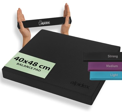 ALPIDEX Balance Pad Tappetino Propriocettivo 3 Fasce Elastiche Tavola Propriocettiva Schiuma Pilates Yoga Allenamento, Black, 48x40x6 cm
