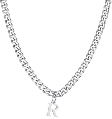 Halzketten Männer Silber, Edelstahl Halskette Herren Halskette Mit Alphabet-Anhänger Halsketten Mit Anhänger Herren Schmuck Geschenke