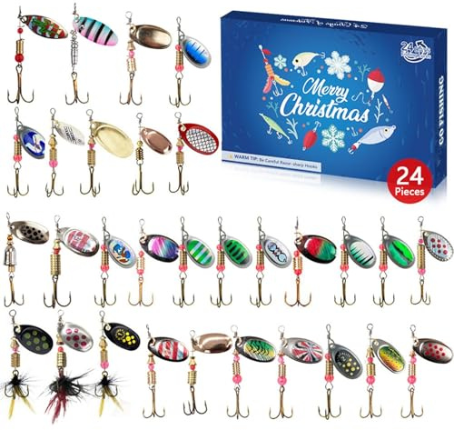 Fishing Advent Calendar 2024, 24 Days Adult Advent Calendar 2024, Unique Advent Calendar 2024 Men, Christmas Countdown Xmas Surprise Gift for Dads and Fishing Lovers (Blue)