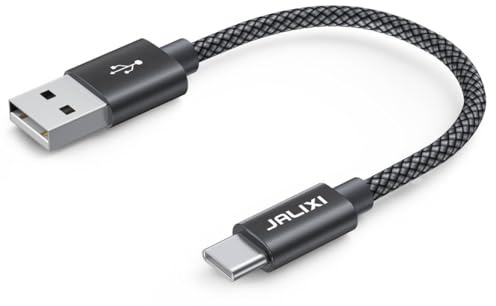 Short USB C Cable 30cm for Car, Android Auto Cable for Samsung Galaxy S25 A56 A36 A26 A16, USB A to USB C Charger Lead, Transfer of 480 Mbps, Fast Charging, Nylon, Black