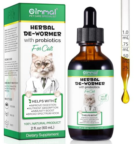 60ml Wurmkur für Katzen - Katzenwurmer-Tropfen - Kräuterentwurmer mit Probitika - Verbesserung der Verdauung, Immunitätsschub - Anti-Parasiten, Breitband-Hakenwürmer - Sicher, Effektiv