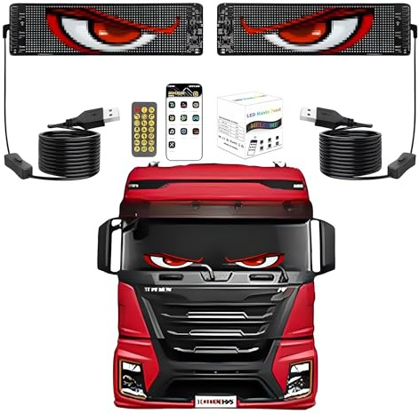 2pcs 92mmx374mm, Yeux LED pour Camion et Voiture, Écran Flexible Programmable pour Fenêtre de Voiture, Lampe LED Dynamique
