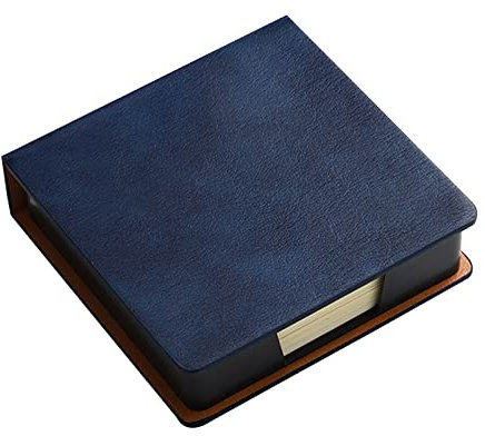 QishGO Selbstklebende Notizblock-Halter, Leder, Namenskartenhalter, Haftnotizen, Spender für Hülle mit Deckel, Bürobedarf, Marineblau mit Ölrand