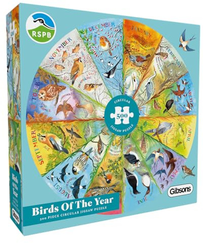 Gibsons RSPB Birds of the Year 500 Piece Circular Jigsaw Puzzle for Adults – Seasonal Nature Artwork by Claire Comerford – Colourful British Birds Design – Premium Sustainable Puzzle Made in the UK/EU
