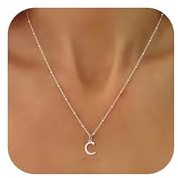 MDIEEL Initial Necklaces for Women Dainty Gold Letter Pendant Necklace 14k Gold Plated A-Z Name Necklaces Cute Charm Choker Necklace Fashion Accessories Non Tarnish Trendy Jewelry Gift (C, Silver)
