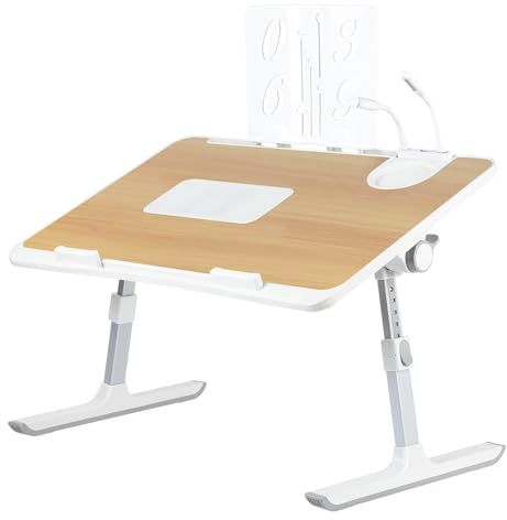 OHMG Grand Table de Lit pour Ordinateur Portable,Pliable,Réglable en Hauteur et Angle,Plateau de Lit avec Tiroir/Fente pour Tablette, Table pour Canapé/Sol (60 * 40 * 26-39cm-Noyer)
