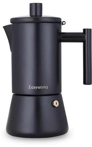 Easyworkz Diego Caffettiera per caffè espresso da piano cottura in acciaio inox, macchina per caffè italiano, 6 tazze, 300 ml, moka, caffettiera a induzione, nero opaco