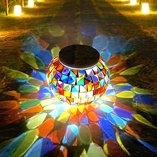 GWCYMYD Mosaic Solar Lights, Solar Powered Mosaic Glass Ball Light, IP44 Waterproof Color Changing Mood Night Lights, Auto ON/Off Solar Outdoor Table Lamp for Garden Balcony Party Wedding Decoration