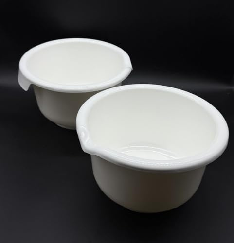 Kimmel 2 Stück Rührschüssel 2,5 Liter Backschüssel Teigschüssel Salatschüssel Schüssel Bowl Plastikgeschirr Kunststoffschüssel, Farbe weiß, Mehrweggeschirr