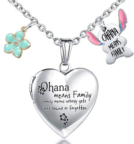 SHBOAZED Love Heart Locket Necklace That Holds Pictures Stitch-Shape Necklace Stuff Gifts Ohana Photo Lockets
