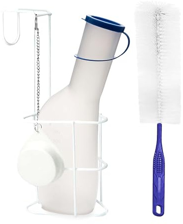 HaseMed Urinflaskset för män 1 styck – urinflaska med lock, sänghållare och rengöringsborste – hygienisk, läckagesäker och återanvändbar – perfekt för vård, klinik och hem